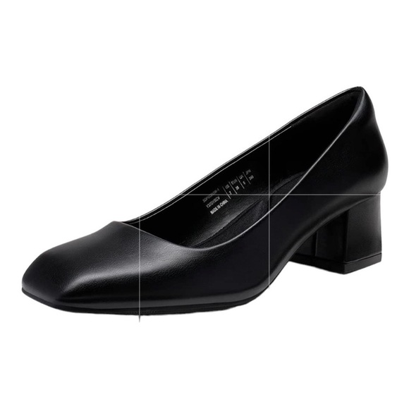 Women’s Dream Pairs Black Leather Chunky Heel Square Closed Toe Low Heel Pumps - Picture 1 of 15